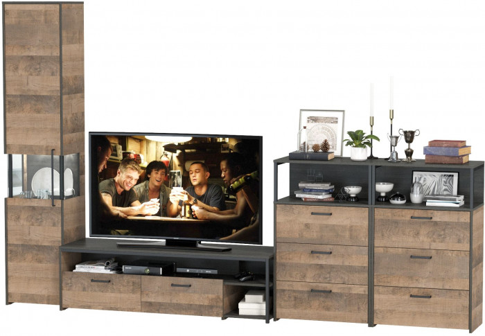 Трувор Гостиная 102, цвет дуб гранж песочный/интра, ШхГхВ 326,6х45,4х210 см., универсальная сборка