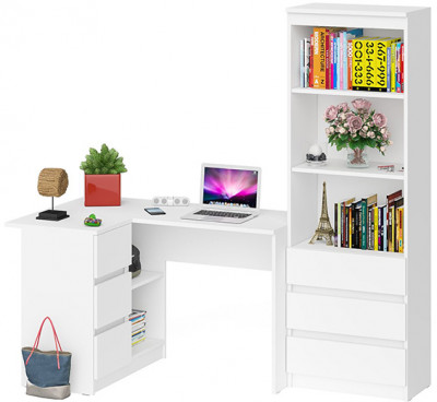 Мори компьютерный стол МС-16 левый + Стеллаж МСТ600.3, белый