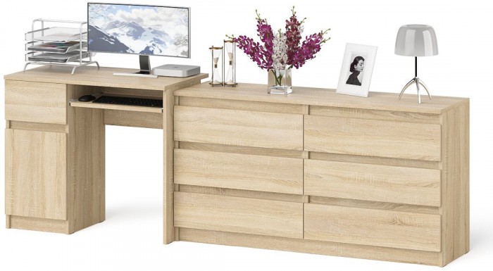 Мори Стол компьютерный МС-1 левый + Комод МК1380.6, цвет дуб сонома, ШхГхВ 228х50х76,6 см., выдвижной ящик слева, НЕ универсальная сборка