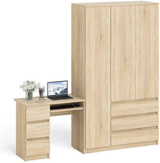 Мори компьютерный стол МС-6 левый + Шкаф МШ1200.1, дуб сонома