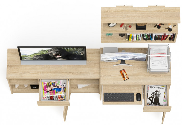 Мори Стол компьютерный МС-1 правый + Тумба МТВ1204.1 + Полка 900, цвет дуб сонома, ШхГхВ 210,4х50х209,6 см., НЕ универсальная сборка