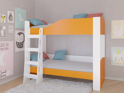 Кровать двухъярусная АСТРА 2 Белый/Оранжевый без ящика