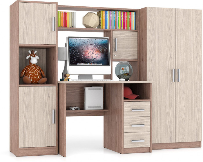 компьютерный стол С-МД-СК9+Пенал С-МД-СК9П+Шкаф С-МД-СК9Ш, ясень шимо светлый/ясень шимо тёмный