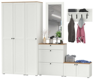 Остин Прихожая 49, цвет белый шагрень/дуб крафт золотой, ШхГхВ 280х54,3х229,6 см., универсальная сборка