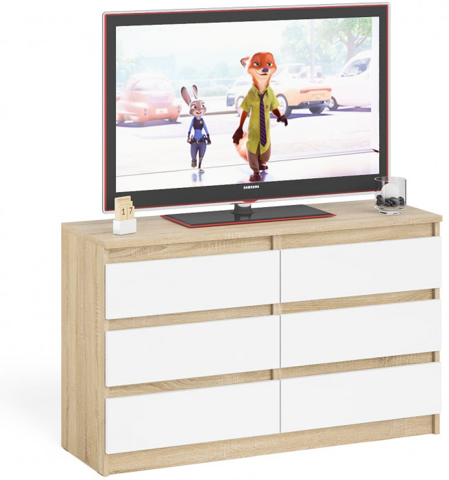 Мори Комод МК1200.6, цвет дуб сонома/белый, ШхГхВ 120,4х41х73 см.