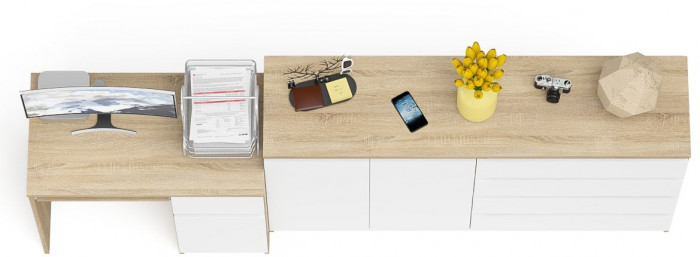 Мори Стол компьютерный МС-1 правый + Комод МК1600.1, цвет дуб сонома/белый, ШхГхВ 250,4х50х94 см., выдвижной ящик справа, НЕ универсальная сборка