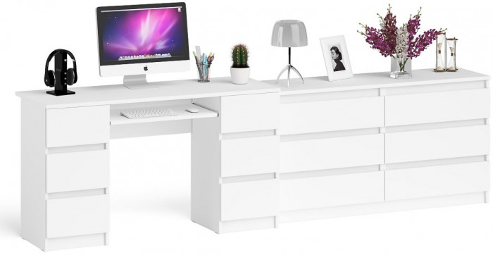 Мори Стол компьютерный МС-2 + Комод МК1380.6, цвет белый, ШхГхВ 273,4х50х76,6 см., универсальная сборка