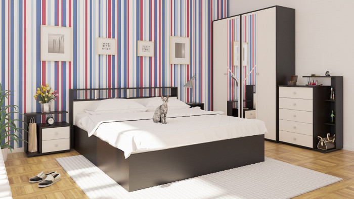 Камелия Кровать 1800, цвет венге/дуб лоредо, ШхГхВ 183,5х217х78,2 см., сп.м. 1800х2000 мм., без матраса, основание есть