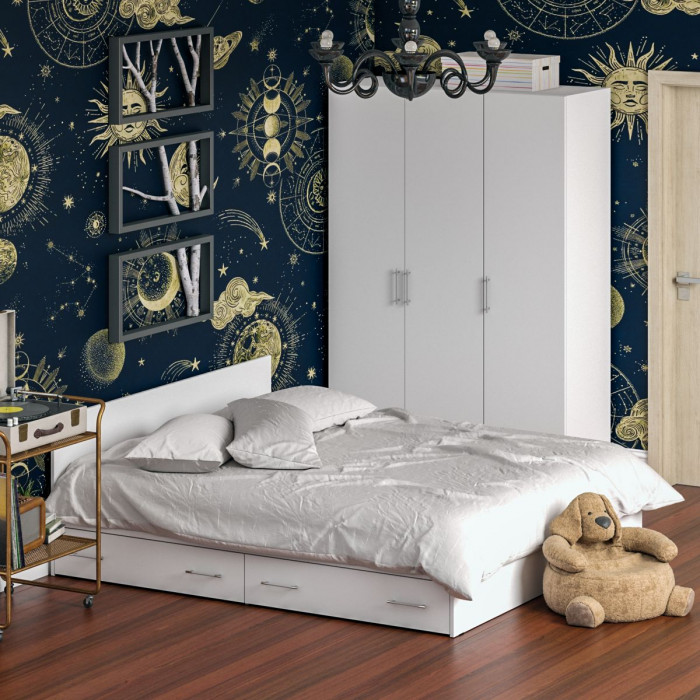 Спальня Стандарт 1-1800Я, цвет белый, ШхГхВ 183,5х203,5х70 + 135х52х200 см., сп.м. 1800х2000 мм., без матраса, основание есть