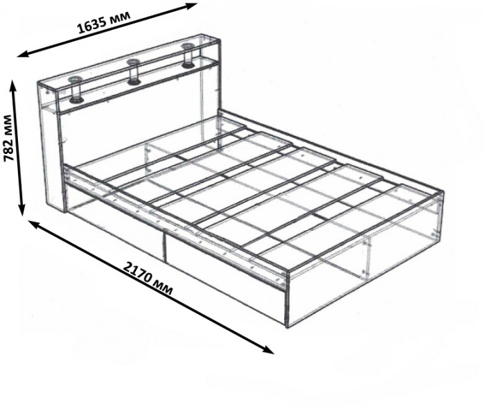 Камелия Кровать 1600, цвет дуб сонома, ШхГхВ 163,5х217х78,2 см., сп.м. 1600х2000 мм., без матраса, основание есть
