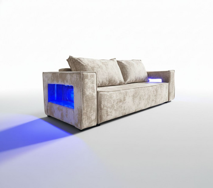 Диван-кровать Лофт Люкс Плюш с подсветкой, еврокнижка, 140х195, бежевый