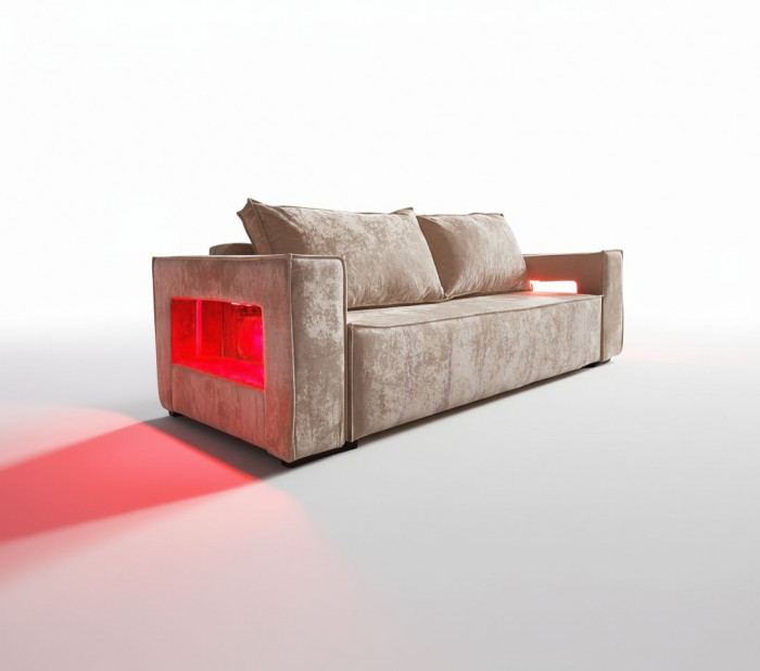 Диван-кровать Лофт Люкс Плюш с подсветкой, еврокнижка, 140х195, бежевый