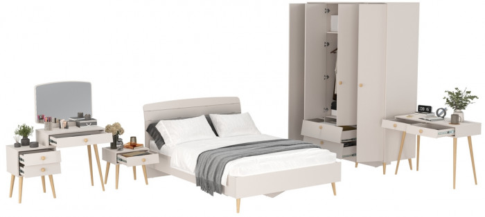 Афина Спальня 34-1400, цвет кашемир серый, сп.м. 1400х2000 мм., б/м, основание есть - фанера