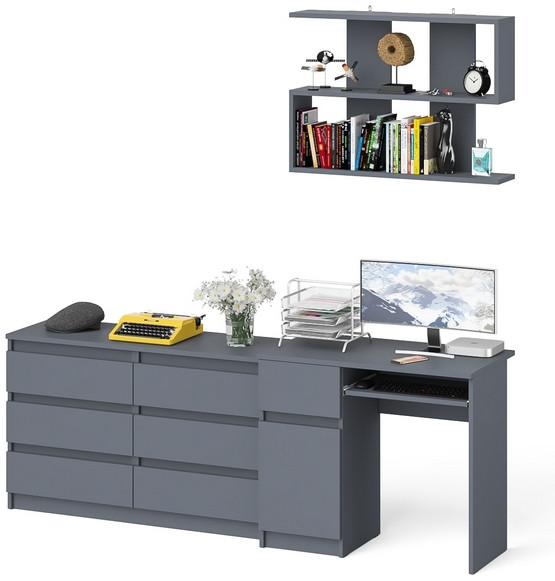 Мори Стол компьютерный МС-1 левый + Комод МК1200.6 + Полка 900, цвет графит, ШхГхВ 210,4х50х209,6 см., НЕ универсальная сборка