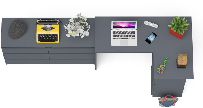 Мори Стол компьютерный МС-16 правый + Комод МК1200.6, цвет графит, ШхГхВ 244,8х84,9х76,6 см., выдвижные ящики справа, НЕ универсальная сборка