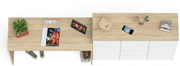 Мори Стол письменный МСП1200.1 + Комод МК1200.4, цвет дуб сонома/белый, ШхГхВ 240,8х50х94 см., универсальная сборка