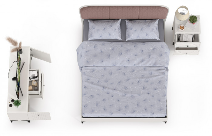 Валенсия Спальня № 40, цвет ЛДСП белый шагрень/МДФ белый шагрень/ткань велутто 19, ортопед есть, сп. м. 1600х2000 мм., б/м