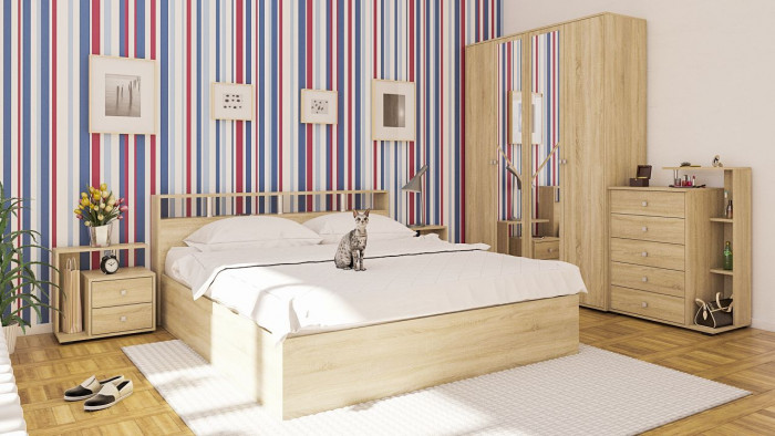 Камелия Кровать 1800, цвет дуб сонома, ШхГхВ 183,5х217х78,2 см., сп.м. 1800х2000 мм., без матраса, основание есть