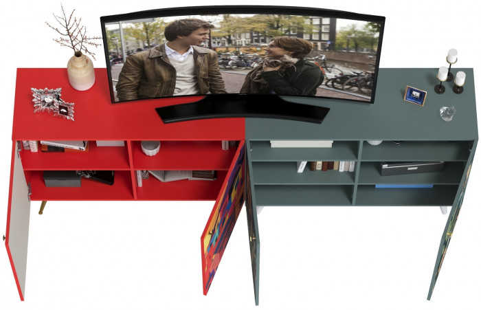 Либера Комод-тумба 16.230.01 + Кармин Комод-тумба 16.230.03, цвет пасифай/красный/белый, ШхГхВ 230,6х42,6х93,2 см., универсальная сборка