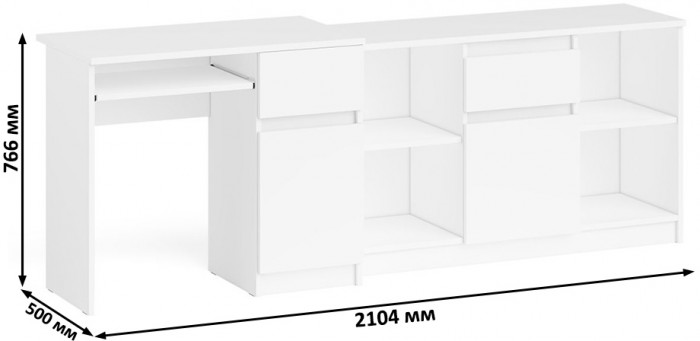 Мори Стол компьютерный МС-1 правый + Тумба МТВ1204.1, цвет белый, ШхГхВ 210,4х50х76,6 см., выдвижной ящик справа, НЕ универсальная сборка