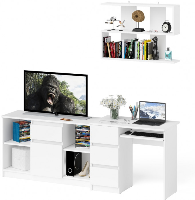 Мори Стол компьютерный МС-6 левый + Тумба МТВ1204.1 + Полка 900, цвет белый, ШхГхВ 210,4х50х209,6 см., НЕ универсальная сборка