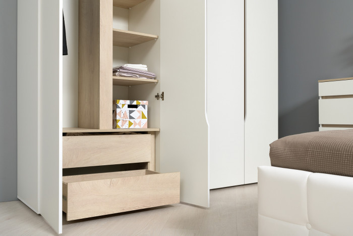 Муссон 13.198 Шкаф + 13.349 Стеллаж + 13.198 Шкаф, цвет белый/дуб эндгрейн элегантный, ШхГхВ 215х52,3х229,8 см., НЕ универсальная сборка