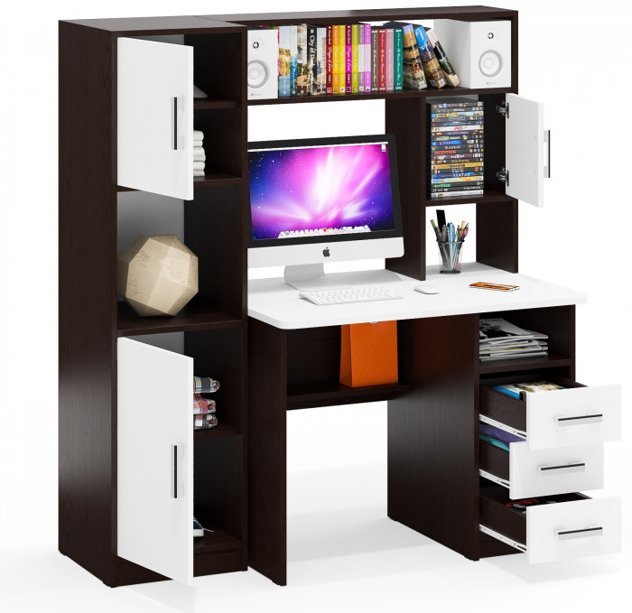 компьютерный стол С-МД-СК9+Пенал С-МД-СК9П, венге/белый шагрень