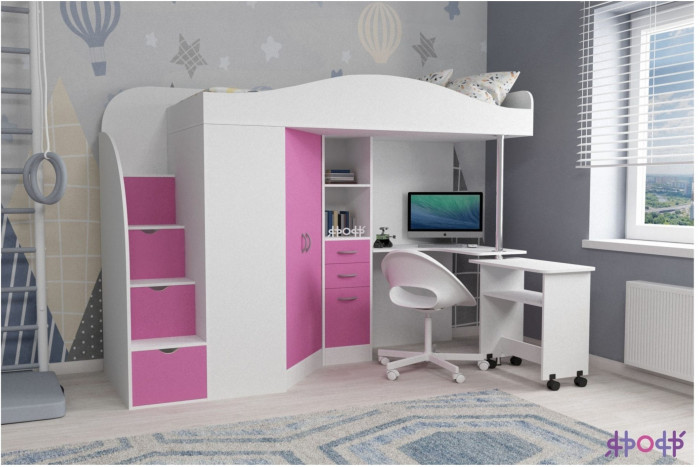 Кровать-чердак Юниор 4 (Дуб молочный/Лайм)