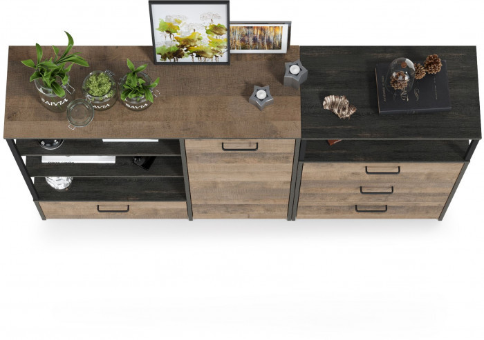 Трувор 13.307.01 Комод + 13.307.02 Комод с ящиками, цвет дуб гранж песочный/интра, ШхГхВ 175х37х106,9 см., универсальная сборка