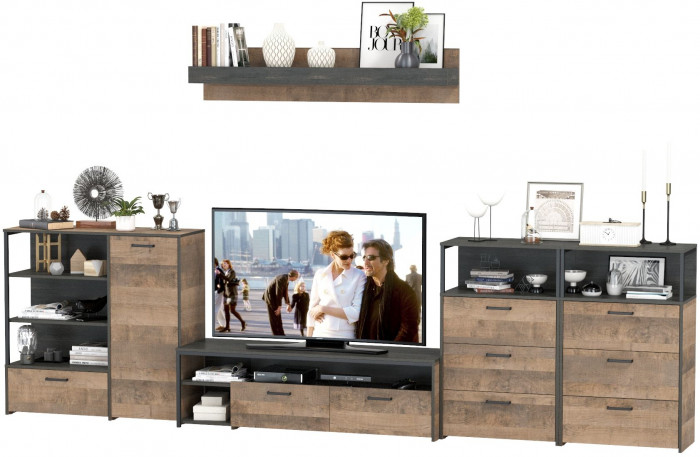 Трувор Гостиная 105, цвет дуб гранж песочный/интра, ШхГхВ 390,8х45,4х195 см., универсальная сборка