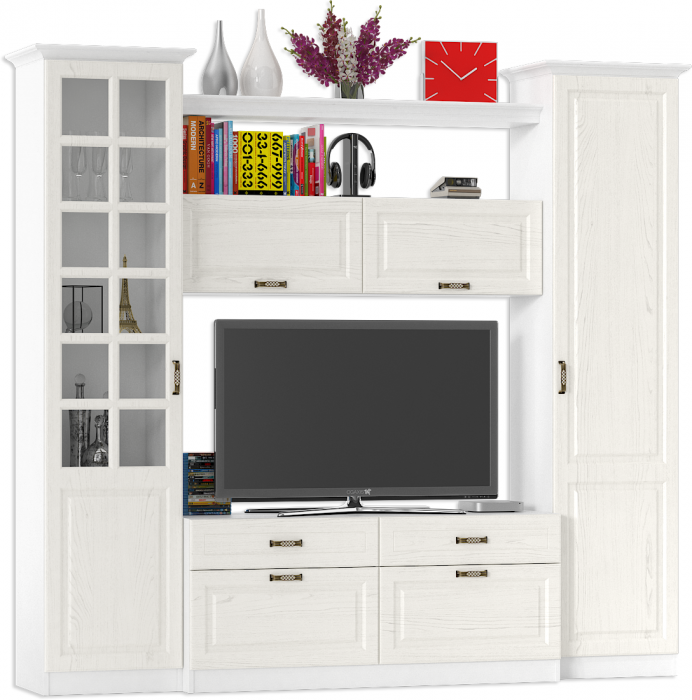 Ливерпуль Набор мебели 6, цвет ясень ваниль/белый, ШхГхВ 240х49,3х220,3 см.(без учёта карниза), ниша для тв 140х49х90 см., универсальная сборка