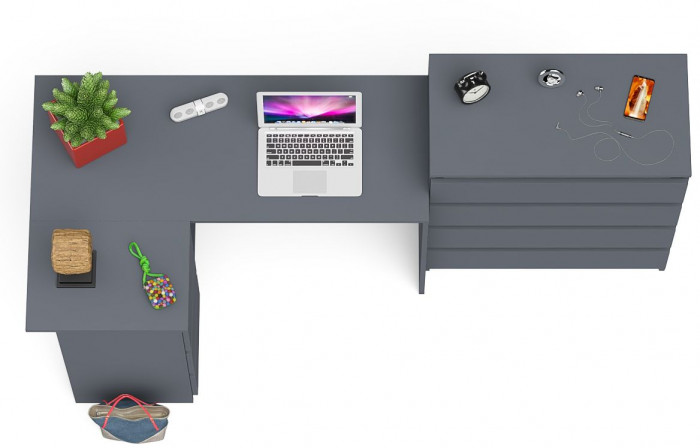 Мори Стол компьютерный МС-16 левый + Комод МК800.4, цвет графит, ШхГхВ 204,8х84,9х94 см., выдвижные ящики слева, НЕ универсальная сборка