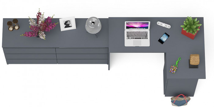 Мори Стол компьютерный МС-16 правый + Комод МК1380.6, цвет графит, ШхГхВ 262,4х84,9х76,6 см., выдвижные ящики справа, НЕ универсальная сборка