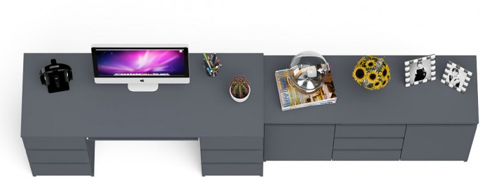 Мори Стол компьютерный МС-2 + Комод МК1200.3, цвет графит, ШхГхВ 255,8х50х76,6 см., универсальная сборка