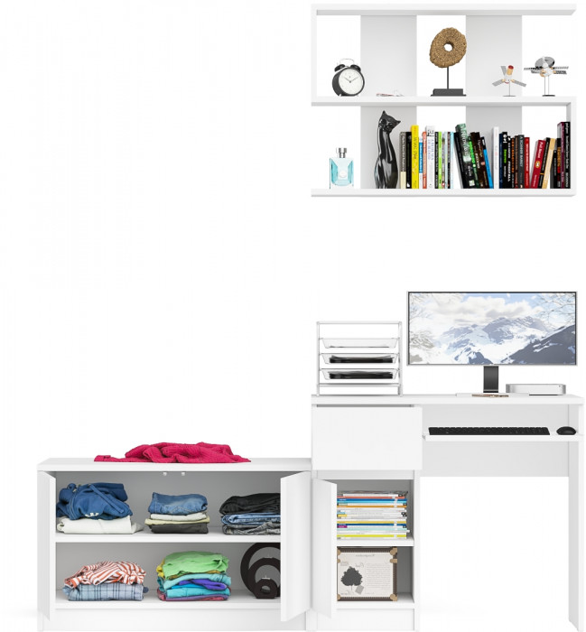 Мори компьютерный стол МС-1 левый + Тумба МА900.1 + Полка 900, белый