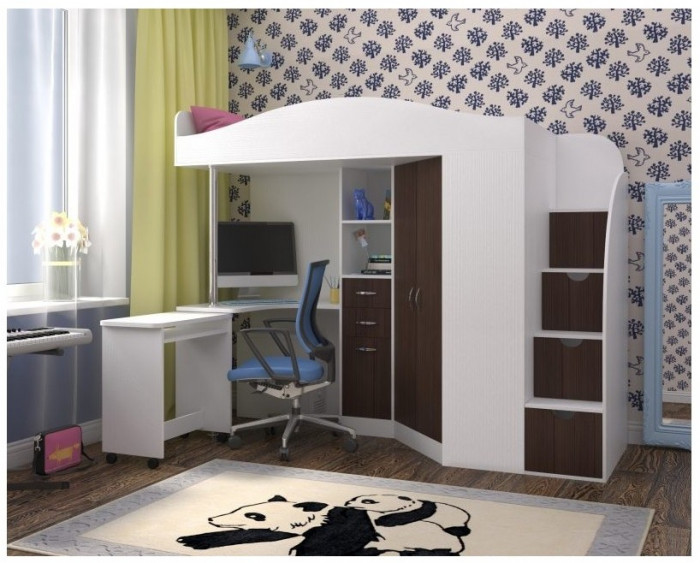 Кровать-чердак Юниор 4 (Белое дерево/Лайм)