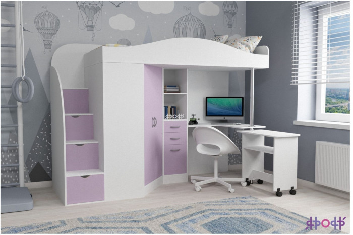 Кровать-чердак Юниор 4 (Белое дерево/Лайм)