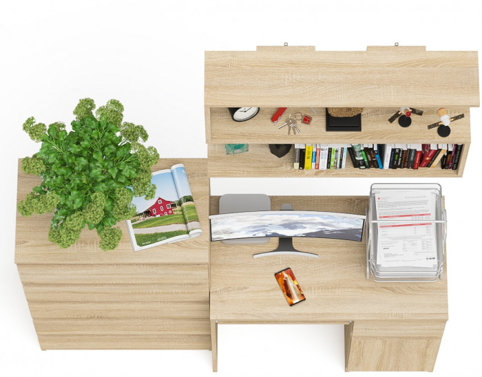 Мори Стол компьютерный МС-1 правый + Комод МК700.5 + Полка 900, цвет дуб сонома, ШхГхВ 160,4х50х209,6 см., НЕ универсальная сборка