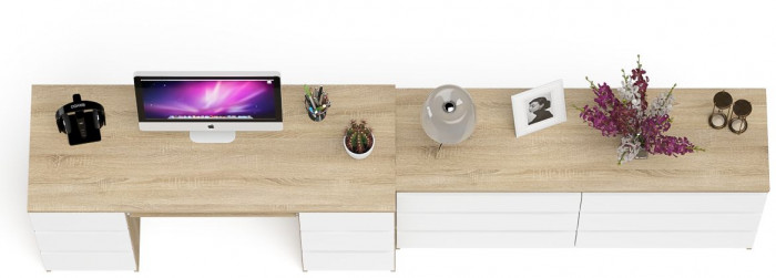 Мори Стол компьютерный МС-2 + Комод МК1380.6, цвет дуб сонома/белый, ШхГхВ 273,4х50х76,6 см., универсальная сборка