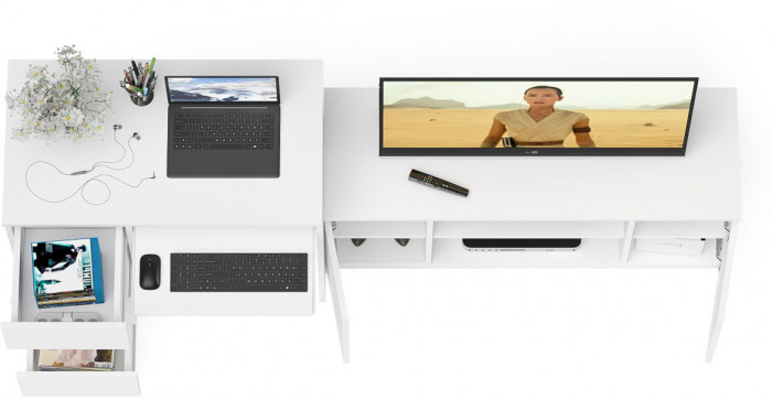 Мори Стол компьютерный МС-6 левый + Тумба МТВ1200.1, цвет белый, ШхГхВ 210,4х50х76,6 см., выдвижные ящики слева, НЕ универсальная сборка