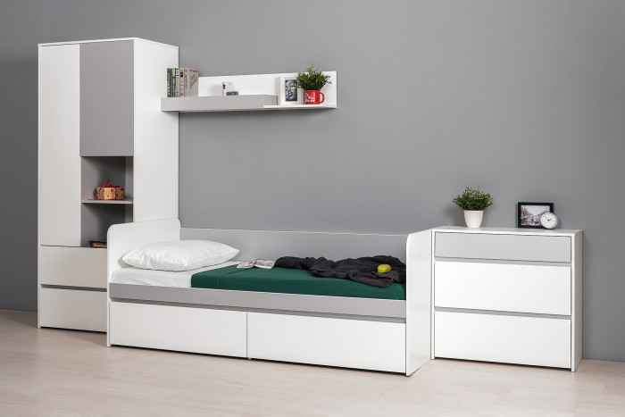 Торонто 13.321 Комод, цвет белый шагрень/стальной серый, ШхГхВ 80х40,3х75,3 см.