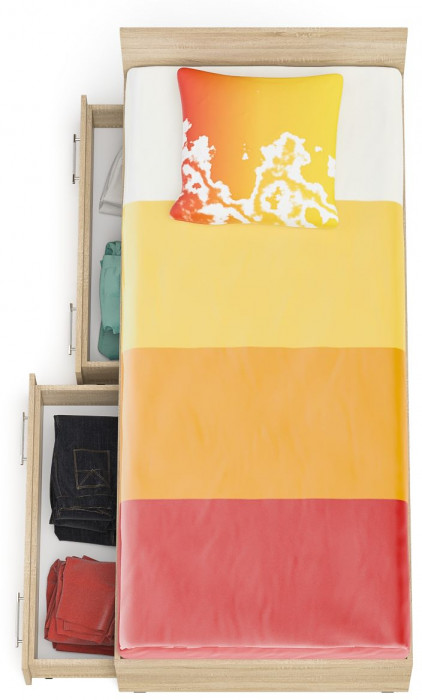 Мори Кровать с ящиками 0900, цвет дуб сонома, ШхГхВ 93,5х203,5х70 см., сп.м. 900х2000 мм., без матраса, основание есть