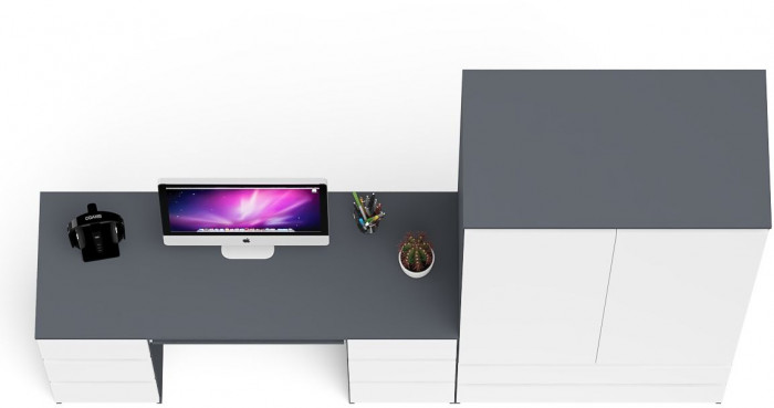 Мори Стол компьютерный МС-2 + Шкаф МШ900.1, цвет графит/белый, ШхГхВ 225,8х50,4х179,6 см., универсальная сборка