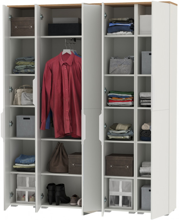 Октава Набор шкафов 02, цвет белый шагрень/дуб крафт золотой/фасады МДФ белый шагрень, ШхГхВ 161х35,3х197,6 см., универсальная сборка