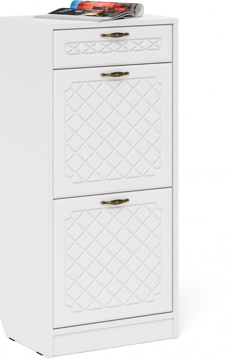 Прихожая П-6 Компоновка № 22, цвет белая шагрень/фасады МДФ белое дерево фрезеровка ромб, ШхГхВ 80х35х210 см., универсальная сборка