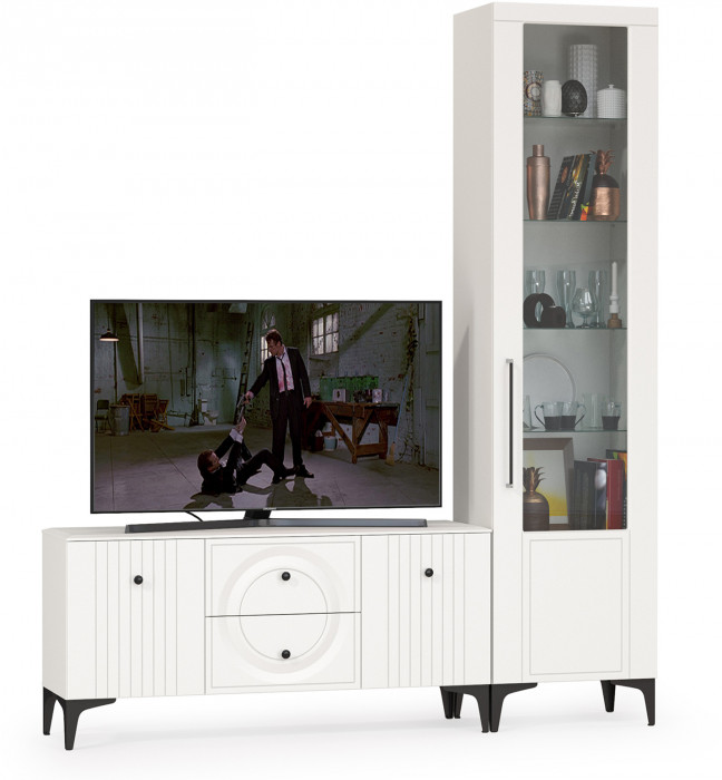 Валенсия Гостиная № 054, ЛДСП белый шагрень/МДФ белый шагрень