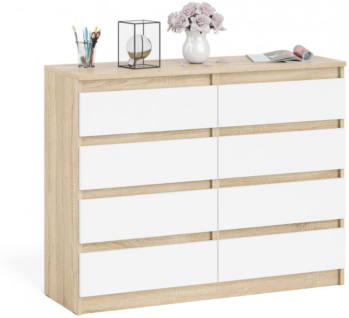 Мори Комод МК1200.8, цвет дуб сонома/белый, ШхГхВ 120,4х41х94 см.