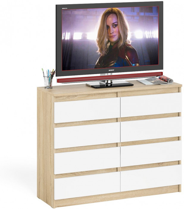 Мори Комод МК1200.8, цвет дуб сонома/белый, ШхГхВ 120,4х41х94 см.