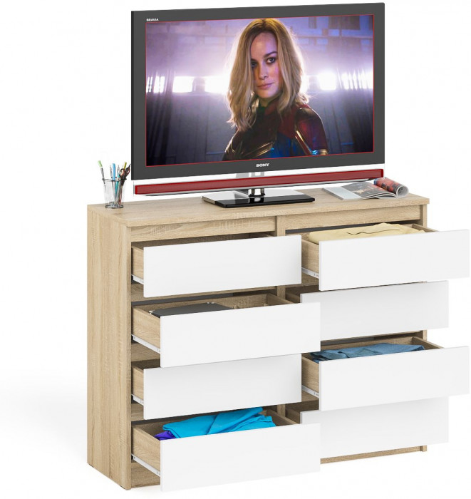 Мори Комод МК1200.8, цвет дуб сонома/белый, ШхГхВ 120,4х41х94 см.