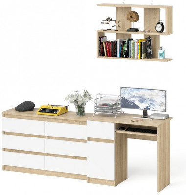 Мори Стол компьютерный МС-1 левый + Комод МК1200.6 + Полка 900, цвет дуб сонома/белый, ШхГхВ 210,4х50х209,6 см., НЕ универсальная сборка